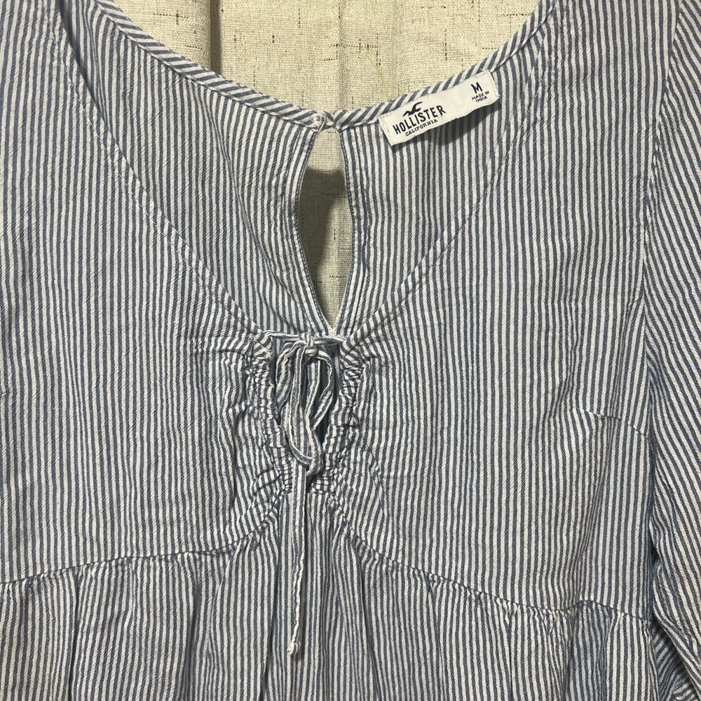 Hollister Navy and White Striped Blouse